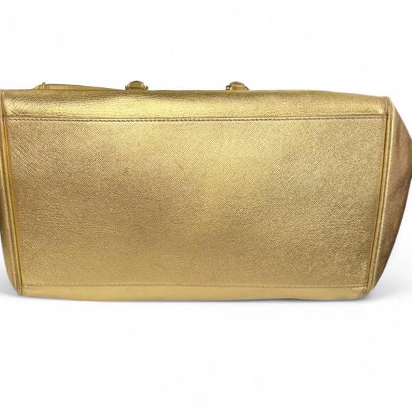 VTG Gianni Versace Gold Metallic Leather Large Medusa Satchel Two Way Bag Glam - Picture 4 of 8